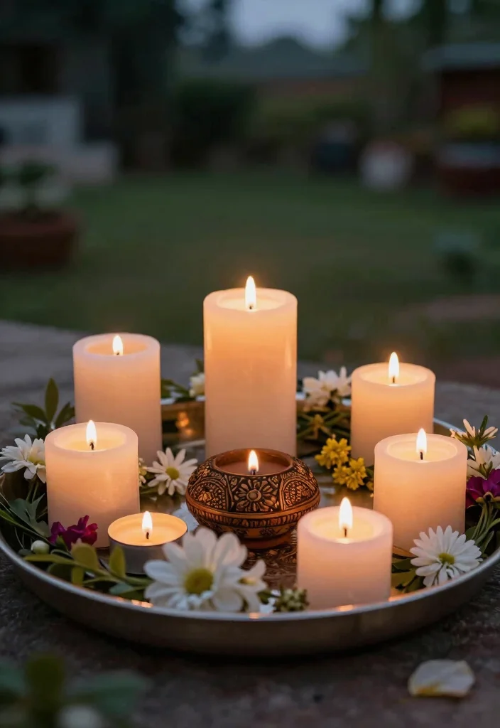 18 Mehndi Thali Decoration Ideas That Dazzle - 11. Candlelit Serenity Thali 1