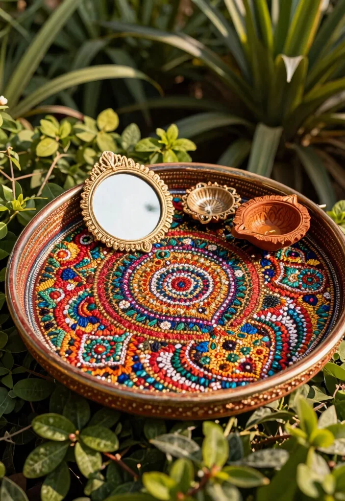 18 Mehndi Thali Decoration Ideas That Dazzle - 2. Traditional Embroidered Thali 1