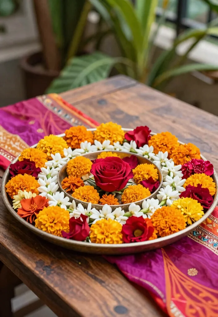 18 Mehndi Tray Decoration Ideas That Look Beautiful in Photos - 1. Vibrant Floral Arrangement 1