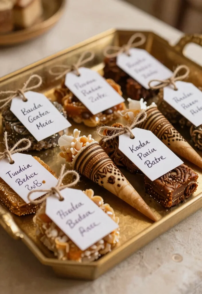 18 Mehndi Tray Decoration Ideas That Look Beautiful in Photos - 13. Handwritten Labels 1