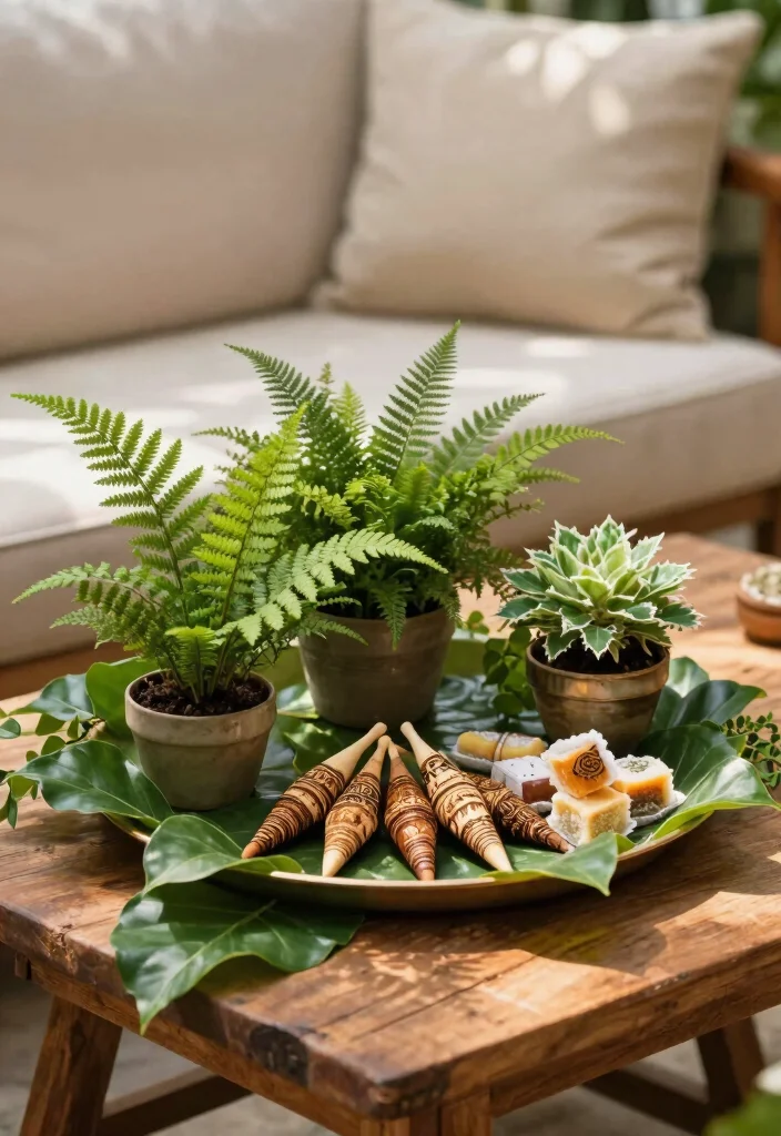 18 Mehndi Tray Decoration Ideas That Look Beautiful in Photos - 4. Lush Greenery Accents 1