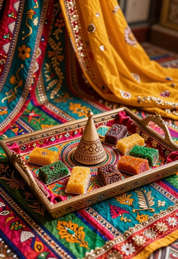 18 Mehndi Tray Decoration Ideas That Look Beautiful in Photos - 5. Ethnic Textiles 1