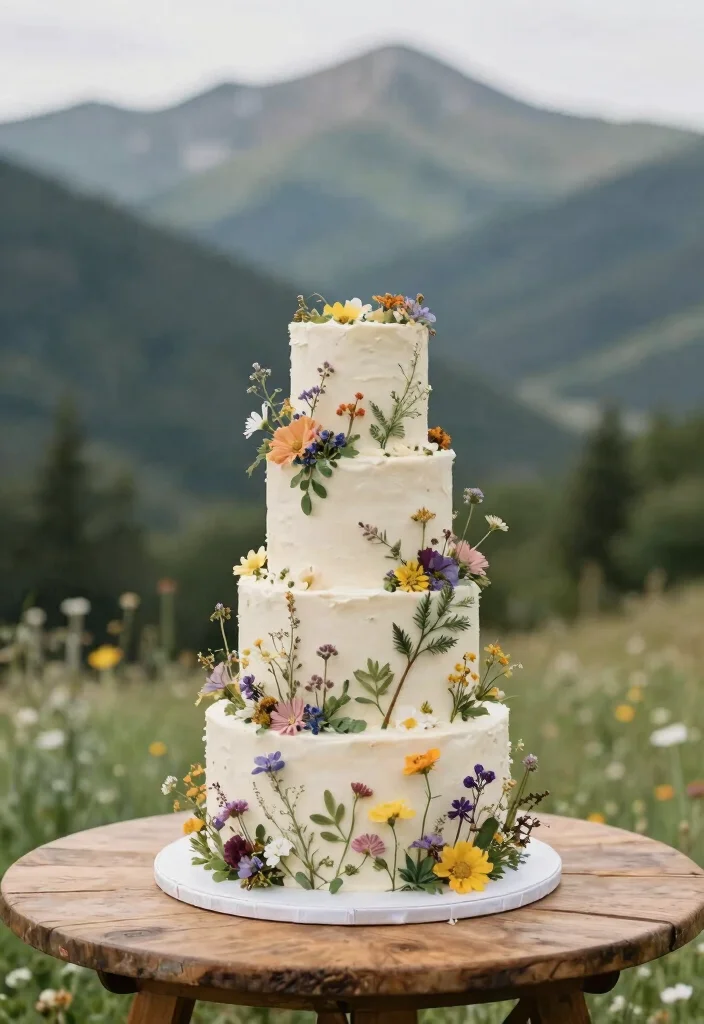 18 Mountain Wedding Ideas That Feel Peaceful And Majestic - 17. Nature-Inspired Wedding Cake 1