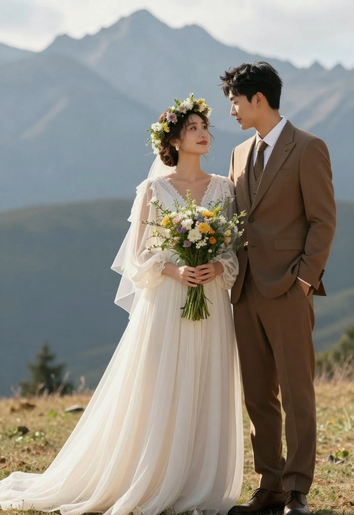 18 Mountain Wedding Ideas That Feel Peaceful And Majestic - 8. Simple Yet Elegant Attire 1