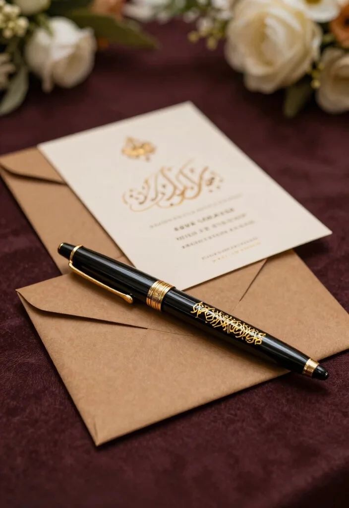 18 Nikkah Pen Decoration Ideas That Feel Elegant - 1. Calligraphy Elegance 1