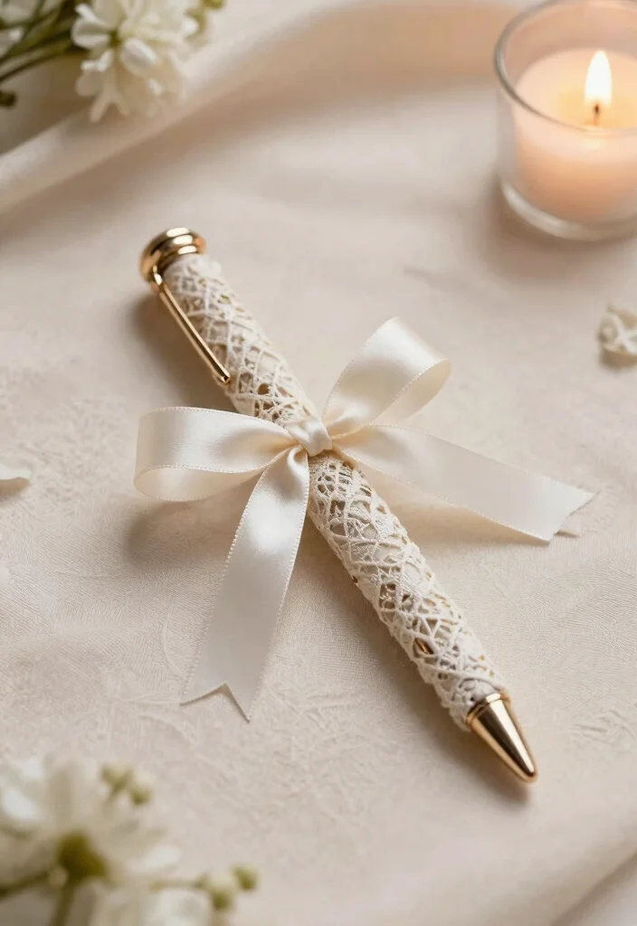 18 Nikkah Pen Decoration Ideas That Feel Elegant - 12. Lace & Ribbons 1