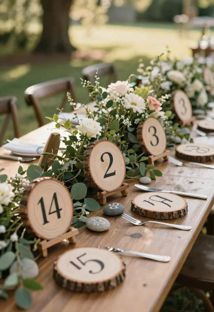 18 Outdoor Wedding Ideas on a Budget That Still Feel Luxe - 17. Nature-Themed Table Numbers 1