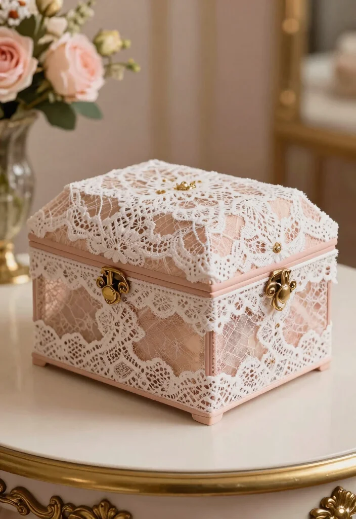 18 Quince Money Box Ideas That Look Elegant And Fun - 16. Elegant Lace-Decorated Box 1