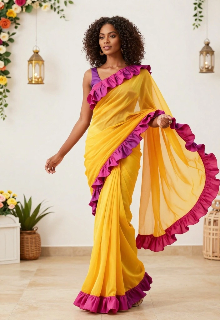 18 Saree Decoration Ideas For Elegant Functions - 13. Ruffled Edges: Playful and Charming 1