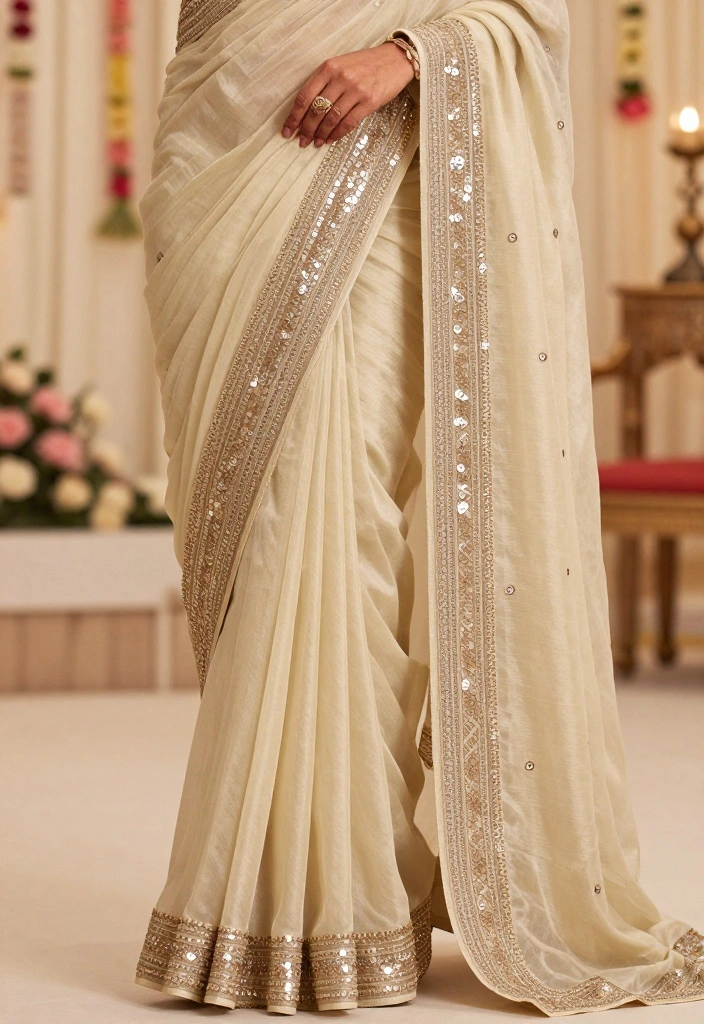 18 Saree Decoration Ideas For Elegant Functions - 14. Sequined Accents: Glamorous Sparkle 1