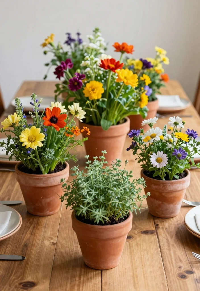 19 Bride to Be Decoration Ideas That Feel Special - 17. Terracotta Pot Centerpieces 1