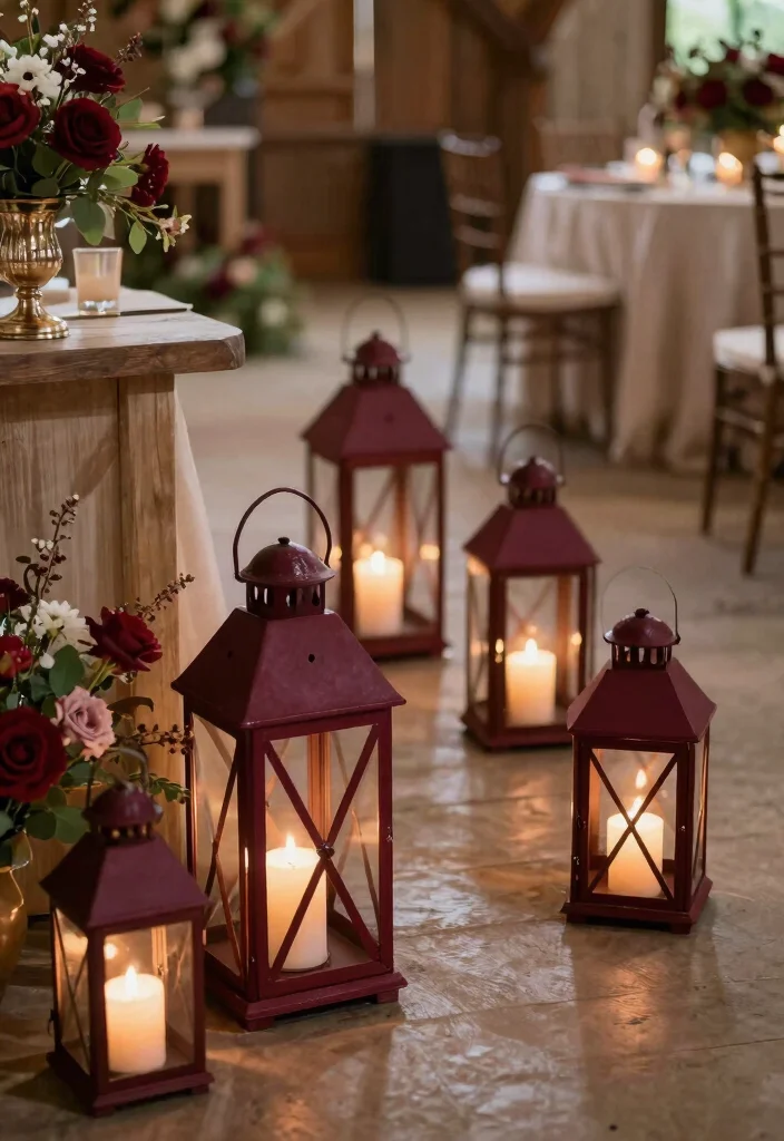 19 Burgundy Wedding Ideas That Feel Warm and Elegant - 16. Burgundy Lanterns for Décor 1