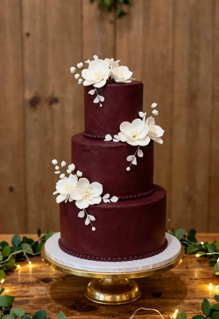 19 Burgundy Wedding Ideas That Feel Warm and Elegant - 3. Elegant Burgundy Cake Designs 1