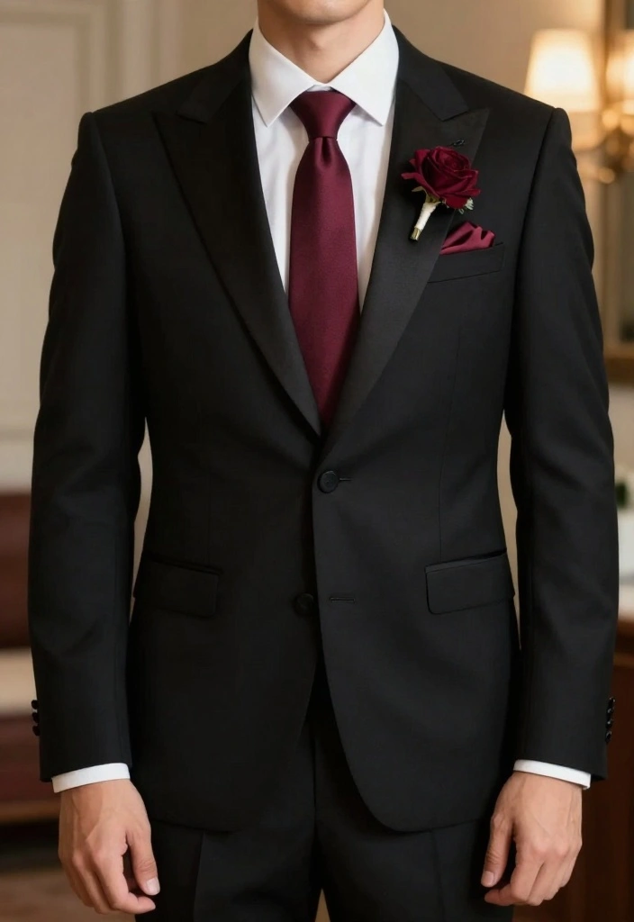 19 Burgundy Wedding Ideas That Feel Warm and Elegant - 8. Burgundy Accents in Groom’s Attire 1