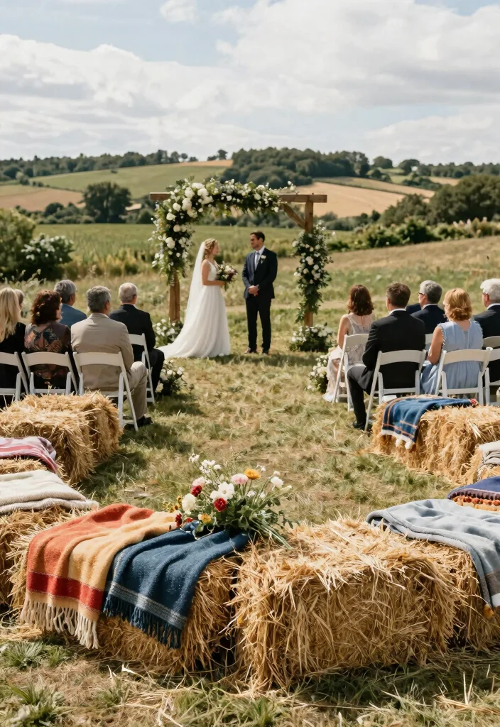 19 Country Wedding Ideas That Feel Rustic and Real - 13. Hay Bale Seating 1