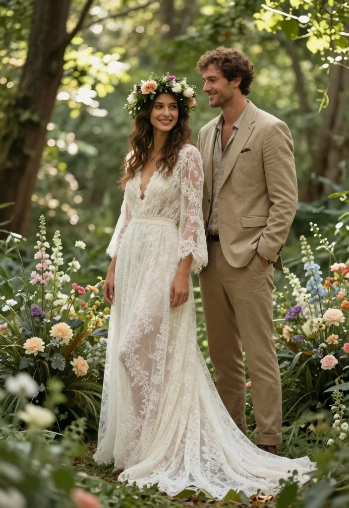 19 Forest Wedding Ideas That Feel Magical and Natural - 9. Bohemian-Inspired Attire 1