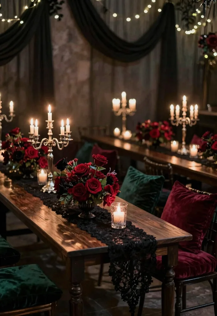 19 Goth Wedding Ideas That Feel Dramatic and Unique - 2. Dark Romance Decor 1