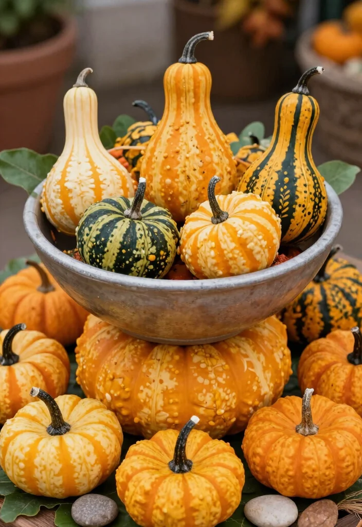 19 Haldi Bowl Decoration Ideas That Look Festive - 10. Gourd and Pumpkin Accents 1