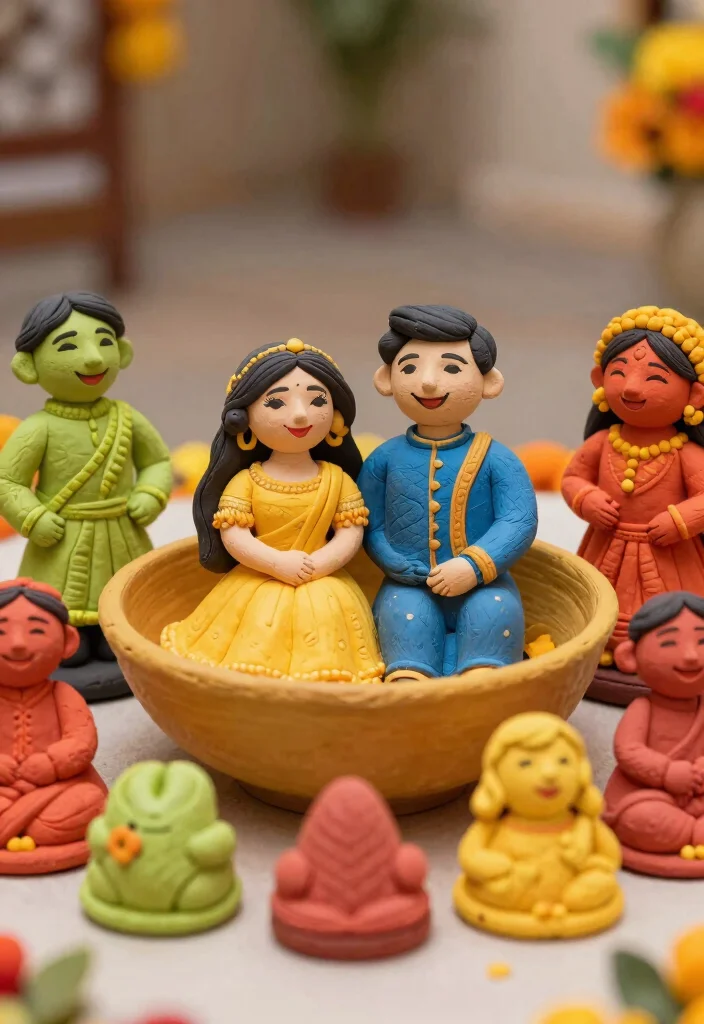 19 Haldi Bowl Decoration Ideas That Look Festive - 11. Artistic Clay Sculptures 1