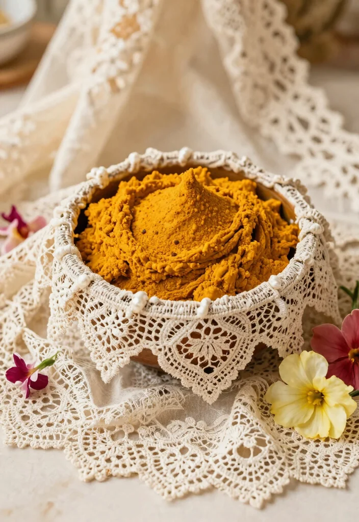 19 Haldi Bowl Decoration Ideas That Look Festive - 9. Vintage Lace Trimmings 1