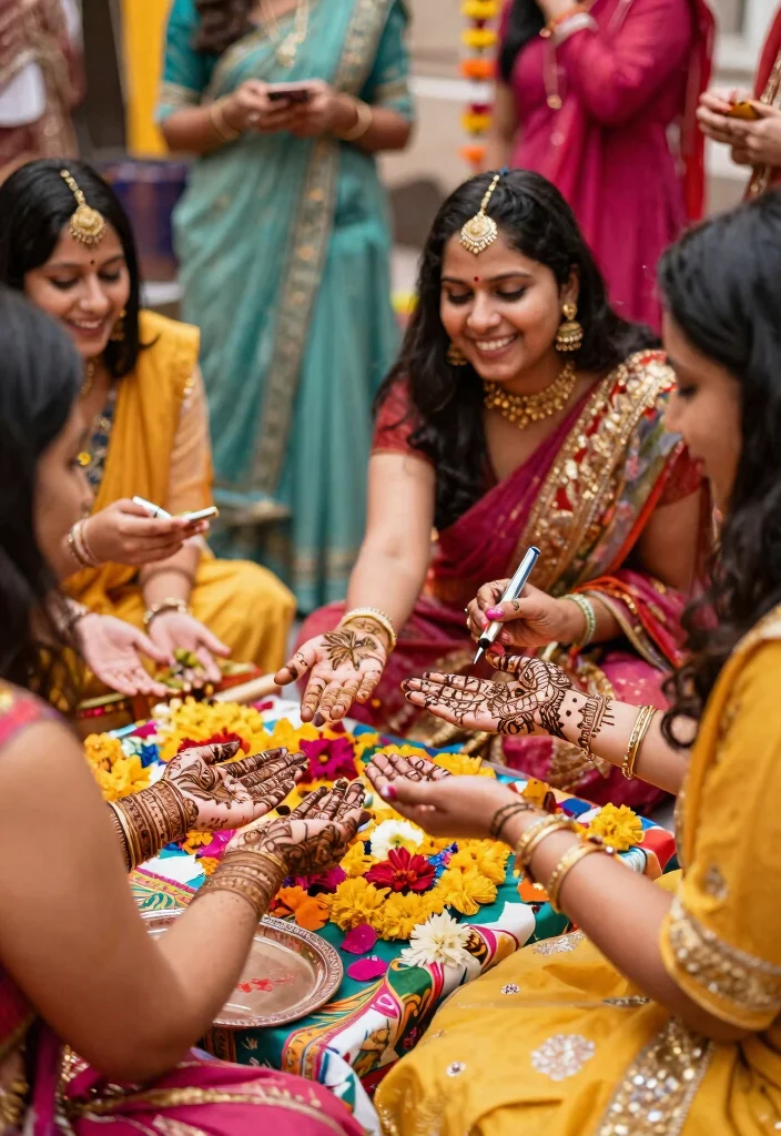 19 Haldi Decoration Ideas That Are Bright and Joyful - 16. Festive Henna Station 1