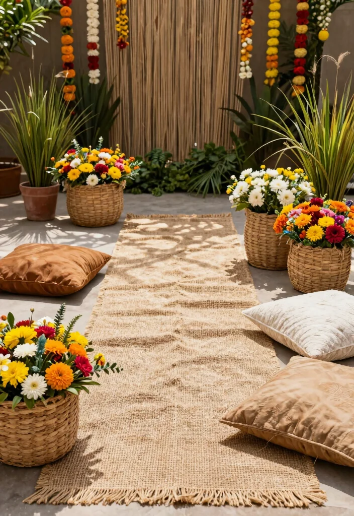 19 Haldi Decoration Ideas That Are Bright and Joyful - 5. Natural Fiber Decorations 1