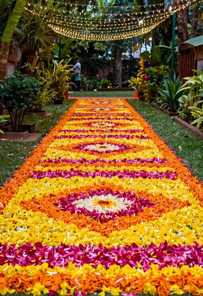 19 Haldi Decoration Ideas That Are Bright and Joyful - 6. Flower Petal Pathway 1