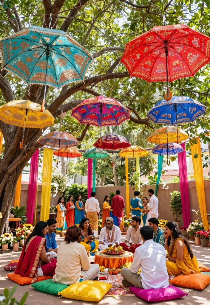 19 Haldi Decoration Ideas That Are Bright and Joyful - 7. Bright Umbrellas 1
