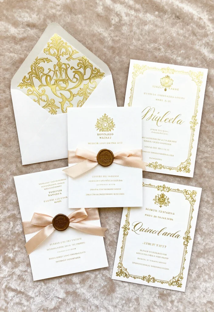 19 Quinceañera Decorations Ideas That Feel Royal - 16. Royal-Themed Invitations 1