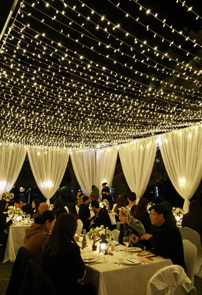 19 Quinceañera Decorations Ideas That Feel Royal - 2. Fairy Light Canopy 1