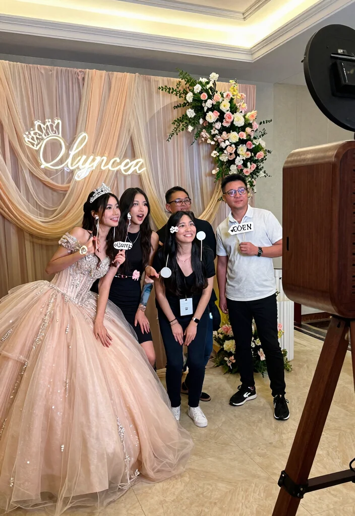 19 Quinceañera Decorations Ideas That Feel Royal - 9. Thematic Photo Booth 1