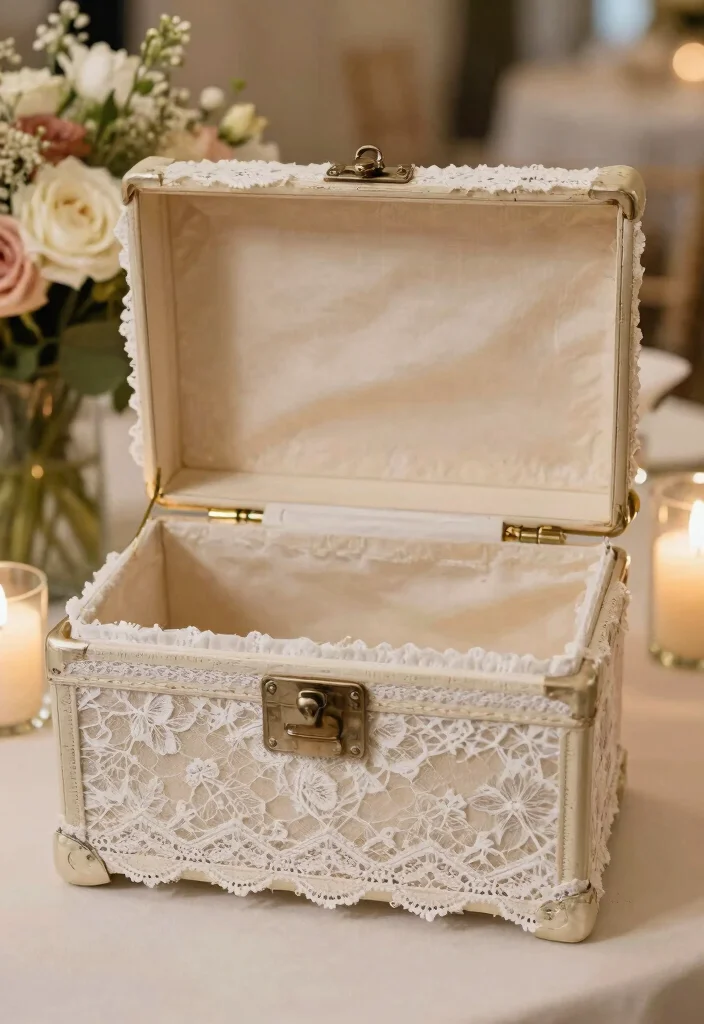 19 Wedding Card Box Ideas That Add Elegance - 19. Vintage Lace Trunk Card Box 1