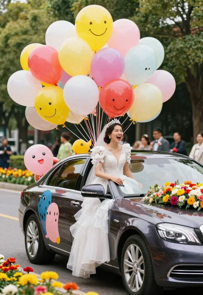 19 Wedding Cars Decoration Ideas That Make a Grand Entrance - 15. Whimsical Themes 1