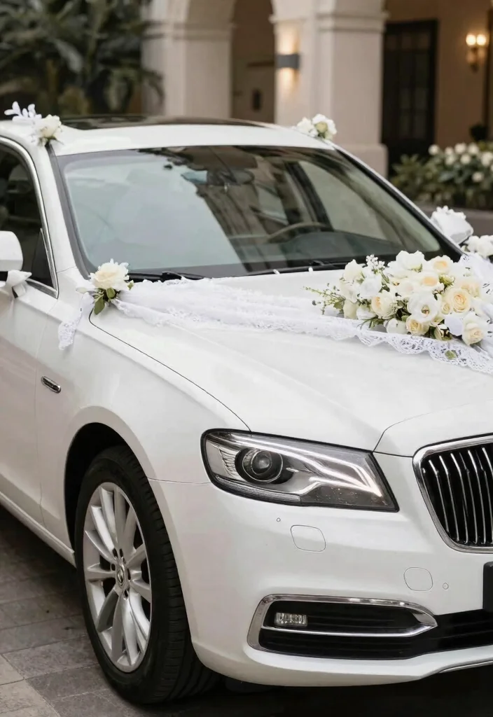 19 Wedding Cars Decoration Ideas That Make a Grand Entrance - 16. Elegant Monochrome 1
