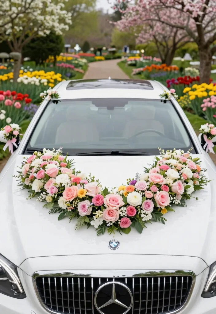 19 Wedding Cars Decoration Ideas That Make a Grand Entrance - 17. Seasonal Themes 1