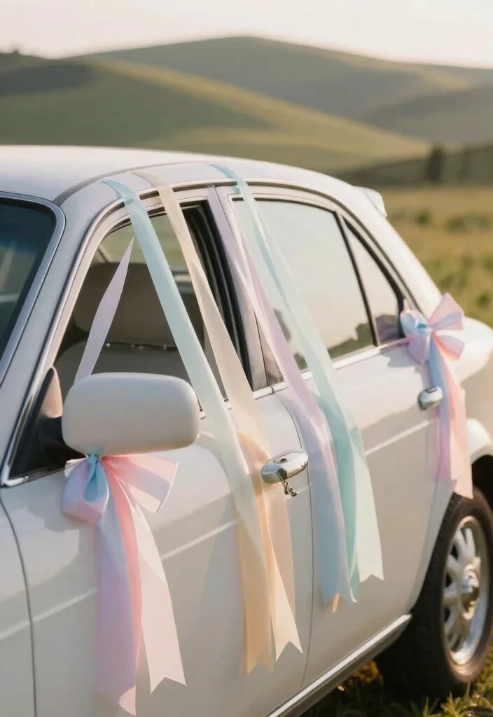 19 Wedding Cars Decoration Ideas That Make a Grand Entrance - 2. Ribbon Delight 1