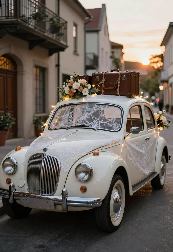 19 Wedding Cars Decoration Ideas That Make a Grand Entrance - 3. Vintage Vibes 1
