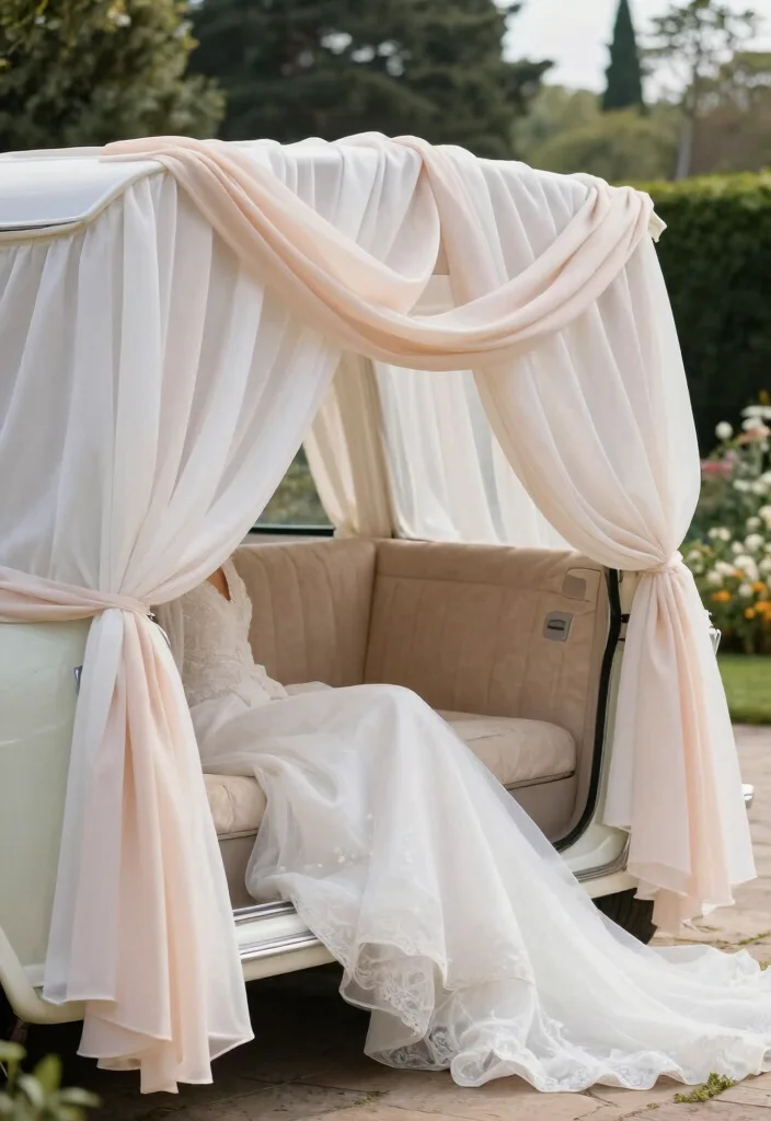 19 Wedding Cars Decoration Ideas That Make a Grand Entrance - 5. Fabric Draping 1