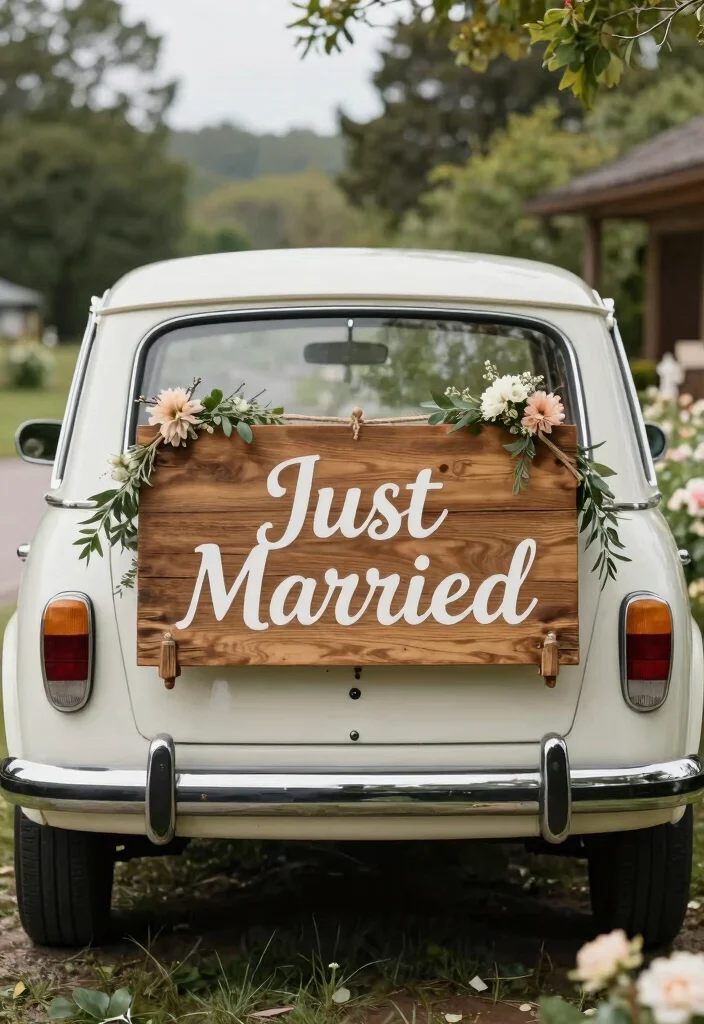 19 Wedding Cars Decoration Ideas That Make a Grand Entrance - 6. Creative Signs 1