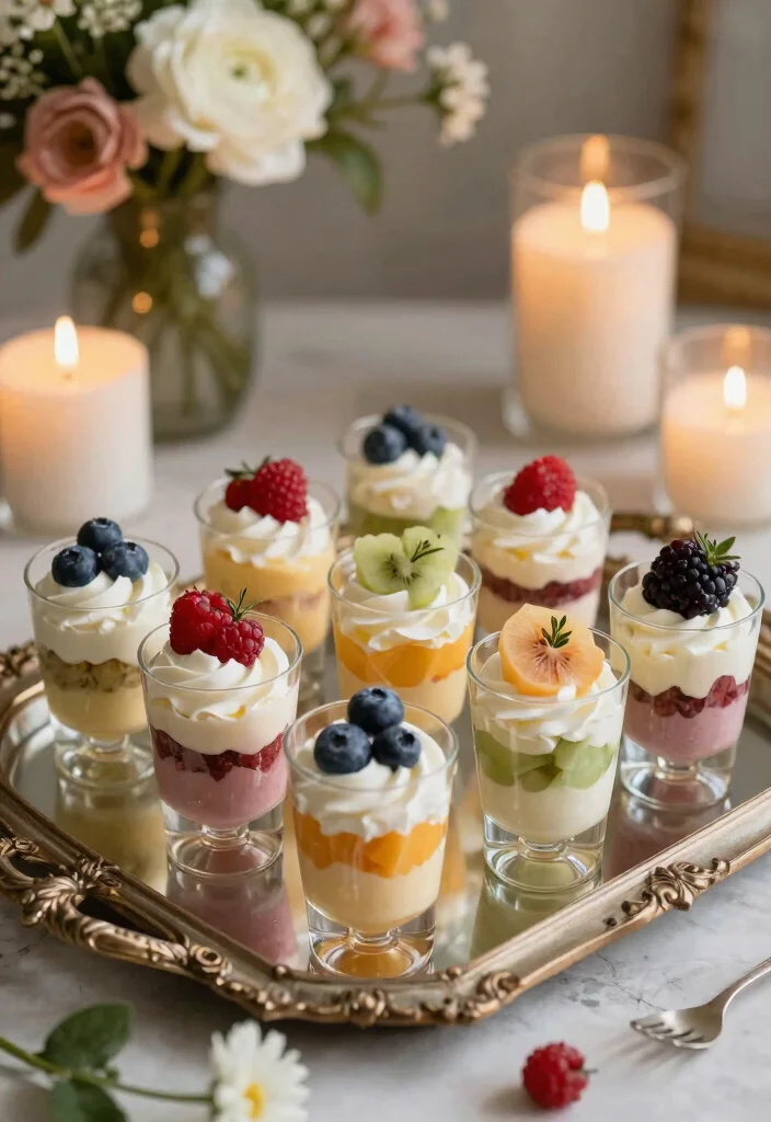 19 Wedding Ideas Food Stations and Menus Guests Will Remember - 5. Mini Dessert Shooters 1