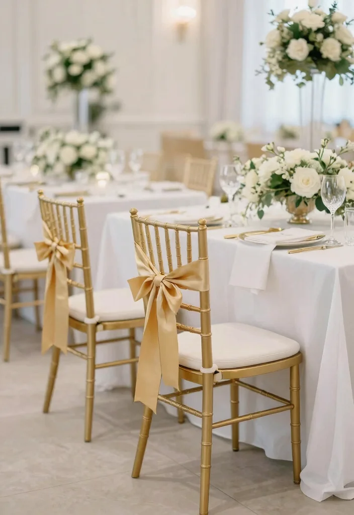 12 Gold and White Wedding Decorations That Don't Look Brassy - 10. Stylish Gold Chair Accents 1