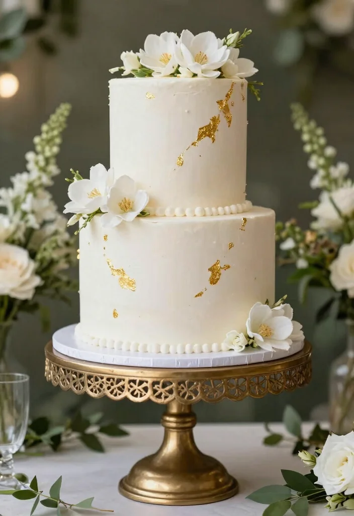 12 Gold and White Wedding Decorations That Don't Look Brassy - 3. Elegant Gold Cake Stand 1