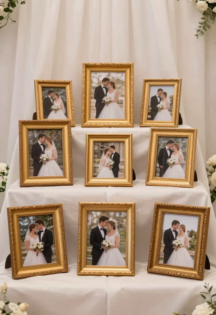 12 Gold and White Wedding Decorations That Don't Look Brassy - 8. Gold Photo Frames 1