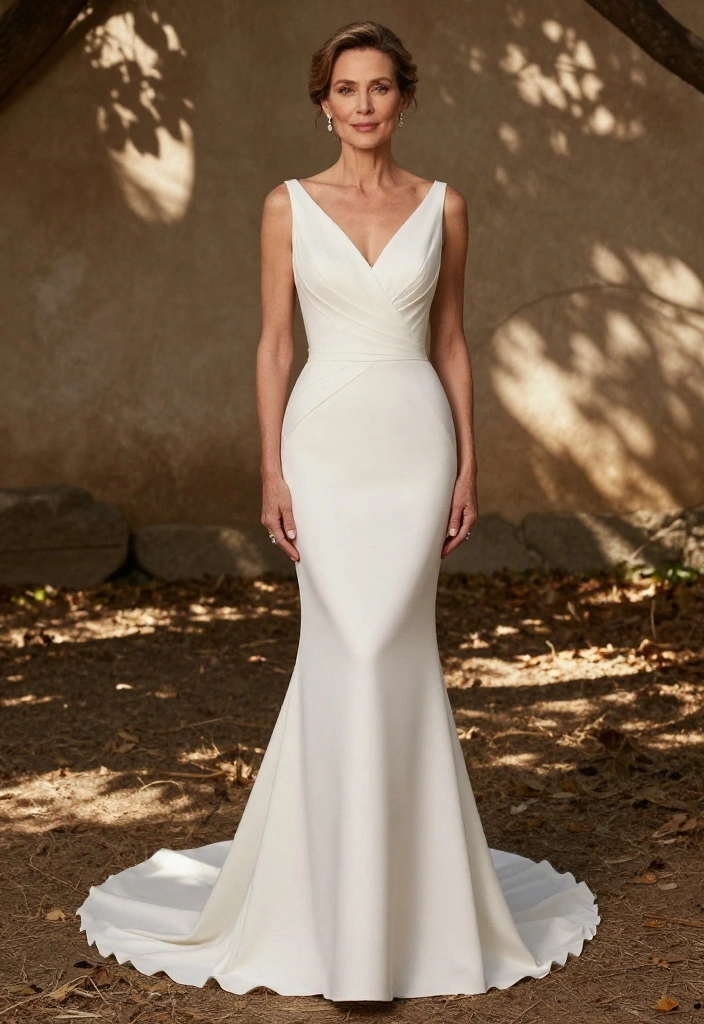 12 Wedding Dresses for Mature Brides That Feel Age-Appropriate - 3. Sophisticated Column Dress 1
