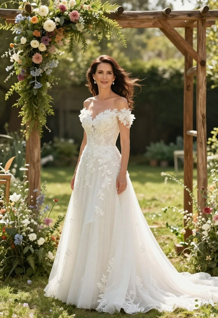 12 Wedding Dresses for Mature Brides That Feel Age-Appropriate - 5. Romantic Off-Shoulder Styles 1