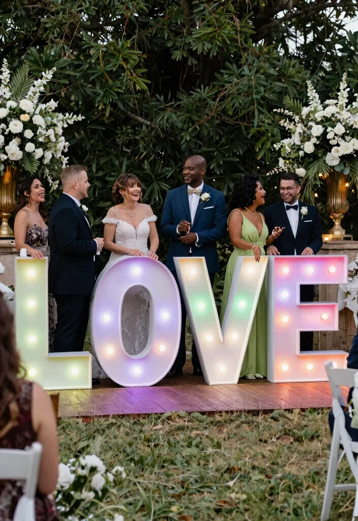 12 Wedding Lighting Decorations That Don't Blow Out in Wind - 11. Colorful LED Light-Up Letters 1