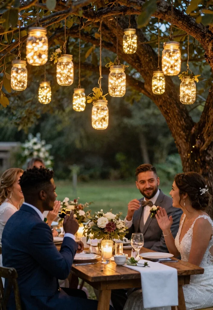 12 Wedding Lighting Decorations That Don't Blow Out in Wind - 9. Rustic Mason Jar Lights 1
