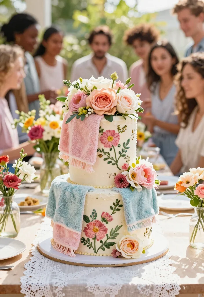 12 Wedding Towel Cake Ideas That Look Like You Hired a Pro - 4. Floral Delight Towel Cake 1