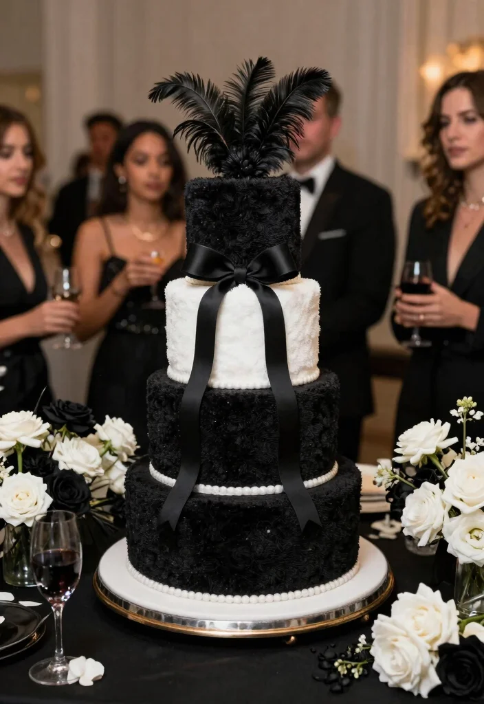 12 Wedding Towel Cake Ideas That Look Like You Hired a Pro - 5. Classic Black and White 1