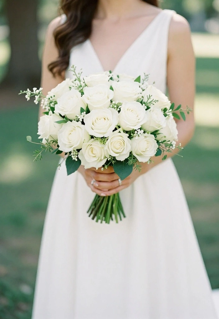 14 Elegant White Wedding Flowers for Bride Bouquets That Won't Wilt - 1. Classic White Roses 1